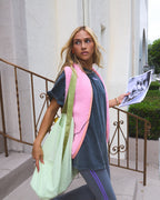 The Flare Leggings - Grey with Purple stripes