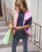 The Flare Leggings - Grey with Purple stripes